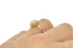 14K Yellow Gold Natural Opal Diamond Halo Engagement Ring
