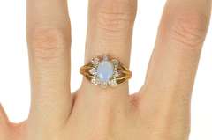 10K Yellow Gold Opal Ornate Diamond Halo Statement Cocktail Ring
