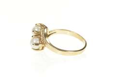 10K Yellow Gold Two Pearl Diamond Accent Bypass Engagement Ring