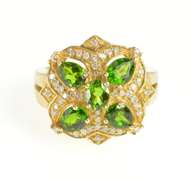 14K Yellow Gold Ornate Green Tourmaline Diamond Cocktail Ring
