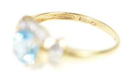 10K Yellow Gold Oval Blue Topaz Cubic Zirconia Halo Ring