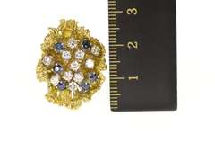 14K Yellow Gold 1.02 Ctw Diamond Sapphire Cluster Cocktail Ring