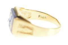 10K Yellow Gold Masonic Syn. Sapphire Diamond Accent Men's Ring
