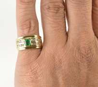 14K Yellow Gold 1.59 Ctw Emerald Diamond Channel Statement Ring