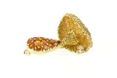 10K Yellow Gold Pave Citrine 1960's 3D Mushroom Statement Pin/Brooch