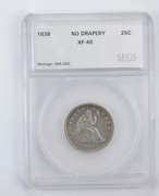 XF40 1838 Seated Liberty Quarter - No Drapery - Graded by SEGS