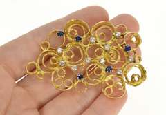 18K Yellow Gold Layered Circle Sapphire Diamond Statement Pendant/Pin