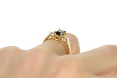 10K Yellow Gold Emerald Syn. Sapphire CZ Statement Ring