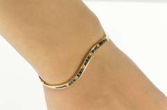 14K Yellow Gold 1.35 Ctw Channel Sapphire Diamond Bangle Bracelet