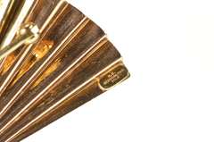 14K Yellow Gold Art Deco Two Tone Pleated Fan Floral Bow Pendant