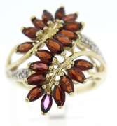 Charming Yellow Gold Garnet & Diamond Waterfall Ring