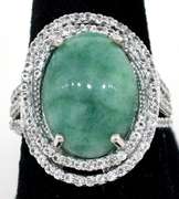 Sparkling Massive 10.82CT Cabochon-Cut Natural Emerald & White Sapphire Ring