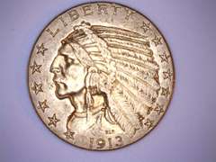 1913 Near Unc Indian US $ 5 Gold Half Eagle