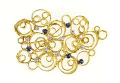 18K Yellow Gold Layered Circle Sapphire Diamond Statement Pendant/Pin