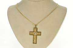 18K Yellow Gold 0.22 Ct Rose Cut Diamond Filigree Cross Pendant