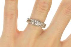 10K White Gold 0.86 Ctw Three Stone Diamond Halo Engagement Ring