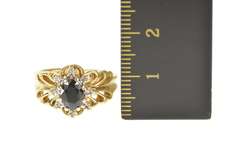 10K Yellow Gold Oval Sapphire Diamond Halo Filigree Statement Ring