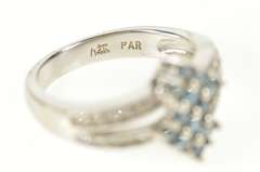 14K White Gold 0.46 Ctw Squared Blue Diamond Cluster Bypass Ring