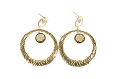 14K Yellow Gold Zebra Striped Smoky Quartz Diamond Statement Earrings