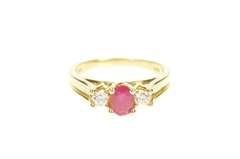14K Yellow Gold 0.64 Ctw Natural Ruby Diamond Engagement Ring