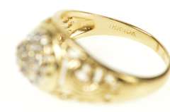 10K Yellow Gold Round Diamond Scroll Filigree Statement Ring