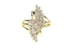 10K Yellow Gold Diamond Encrusted Bypass Cluster Statement Ring
