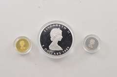 (3) 1989 Canada 5 Dollars Silver, Gold & Platinum Maple Leaf Commem.