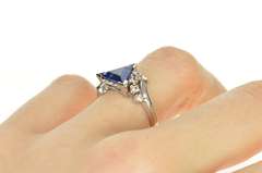 10K White Gold Trillion Syn. Sapphire CZ Retro Statement Ring