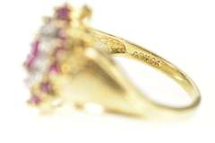 10K Yellow Gold Marquise Ruby Diamond Halo Cluster Cocktail Ring