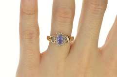 10K Yellow Gold Oval Tanzanite Diamond Halo Engagement Ring