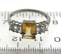 Sterling Silver Baguette Cut Citrine And crystals Ring