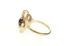 14K Yellow Gold Oval Black Onyx 1960's Leaf Cluster Cocktail Ring