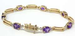 Gorgeous Yellow Gold Amethyst and Diamond Accent Line Bracelet