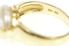 14K Yellow Gold Pearl Inset Ornate Retro Unique Statement Ring
