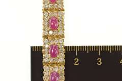 14K Yellow Gold 13.80 Ctw Ruby Cabochon Diamond Halo Tennis Bracelet