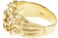 14K Yellow Gold Retro Ruby Inset Raw Textured Cluster Statement Ring