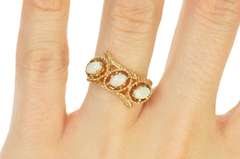 14K Yellow Gold Retro Natural Opal Ornate Bypass Statement Ring