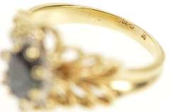 10K Yellow Gold Oval Sapphire Diamond Halo Filigree Statement Ring