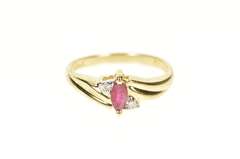 14K Yellow Gold Marquise Ruby Diamond Accent Freeform Ring