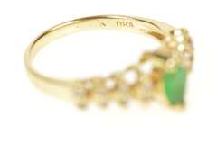 14K Yellow Gold Marquise Emerald Diamond Accent Engagement Ring