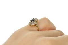 14K Yellow Gold 0.80 Ctw Oval Sapphire Diamond Halo Bypass Ring