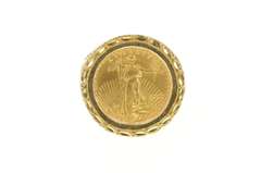 14K Yellow Gold 1996 1/10th Oz Half Eagle Filigree Statement Ring