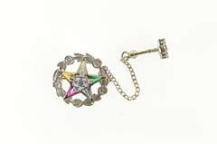 10K White Gold Order of the Eastern Star Spinel Chain Lapel Pin/Brooch