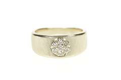 14K White Gold Round Diamond Cluster Retro Textured Band Ring