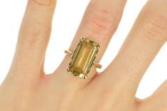 10K Yellow Gold Emerald Cut Smoky Quartz Solitaire Statement Ring