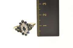 14K Yellow Gold Oval Sapphire Diamond Halo Cluster Cocktail Ring