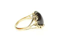 14K Yellow Gold Round Black Wood Ornate Leaf Vine Motif Ring