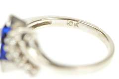 10K White Gold Trillion Syn. Sapphire CZ Retro Statement Ring