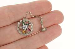 10K White Gold Order of the Eastern Star Spinel Chain Lapel Pin/Brooch
