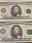 Uncut Sheet  of 4 $ 5 1995 Fed Reserve Notes